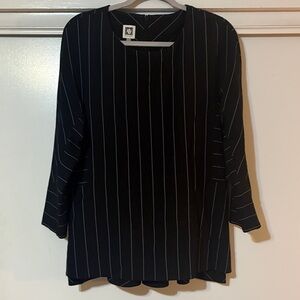 Anne Klein Black Pinstripe Blouse